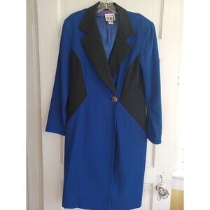 Vintage Sandra Ow-Wing wool coat 12 black royal blue retro 80's Working Girl